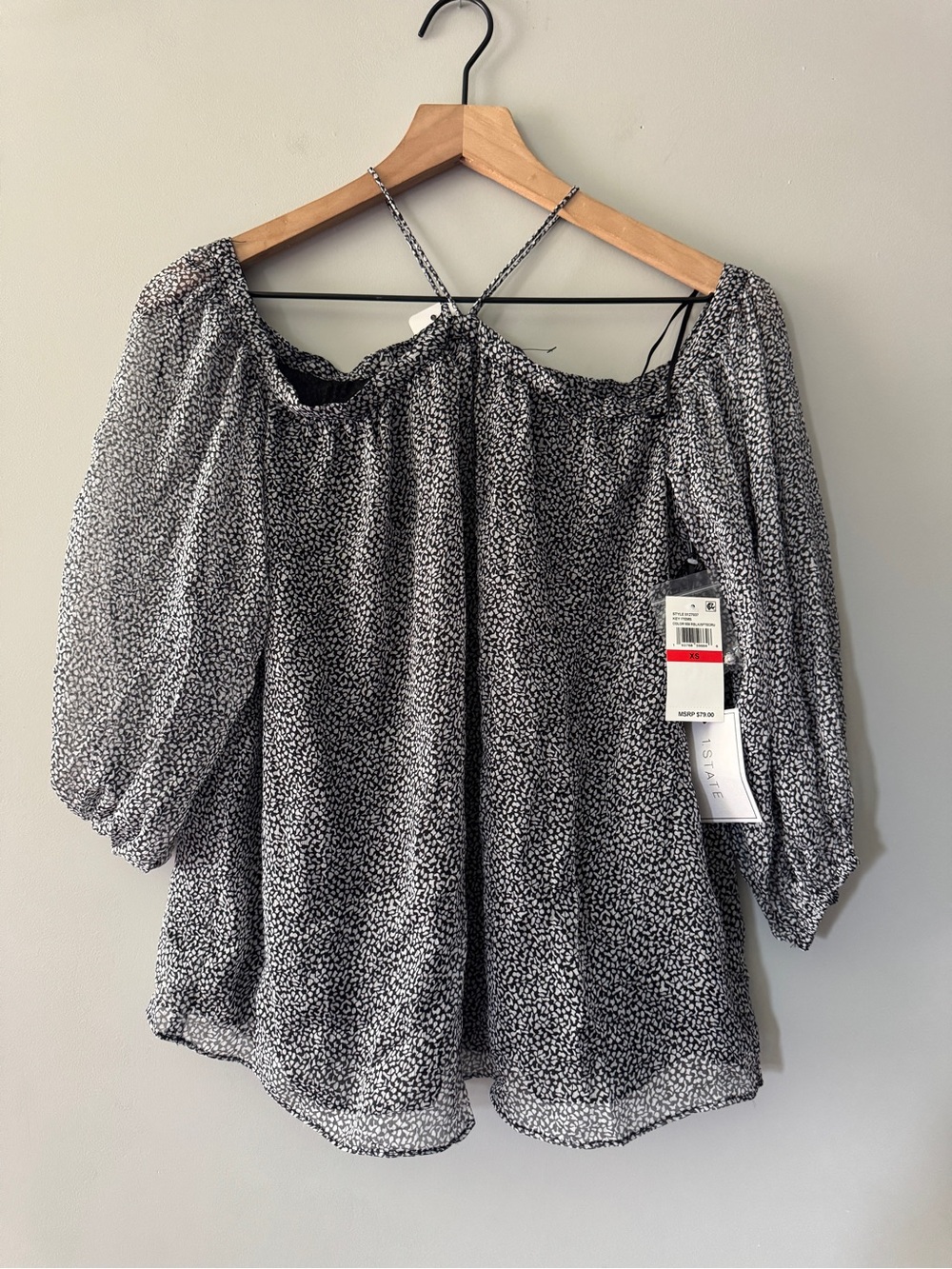 1st State | Off-Shoulder Black and White Printed Blouse | XS
